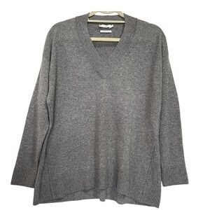 Vince Ribbed Hem Dropped‎ Shoulders Cashmere V Neck Textured Sweater Grey Size S